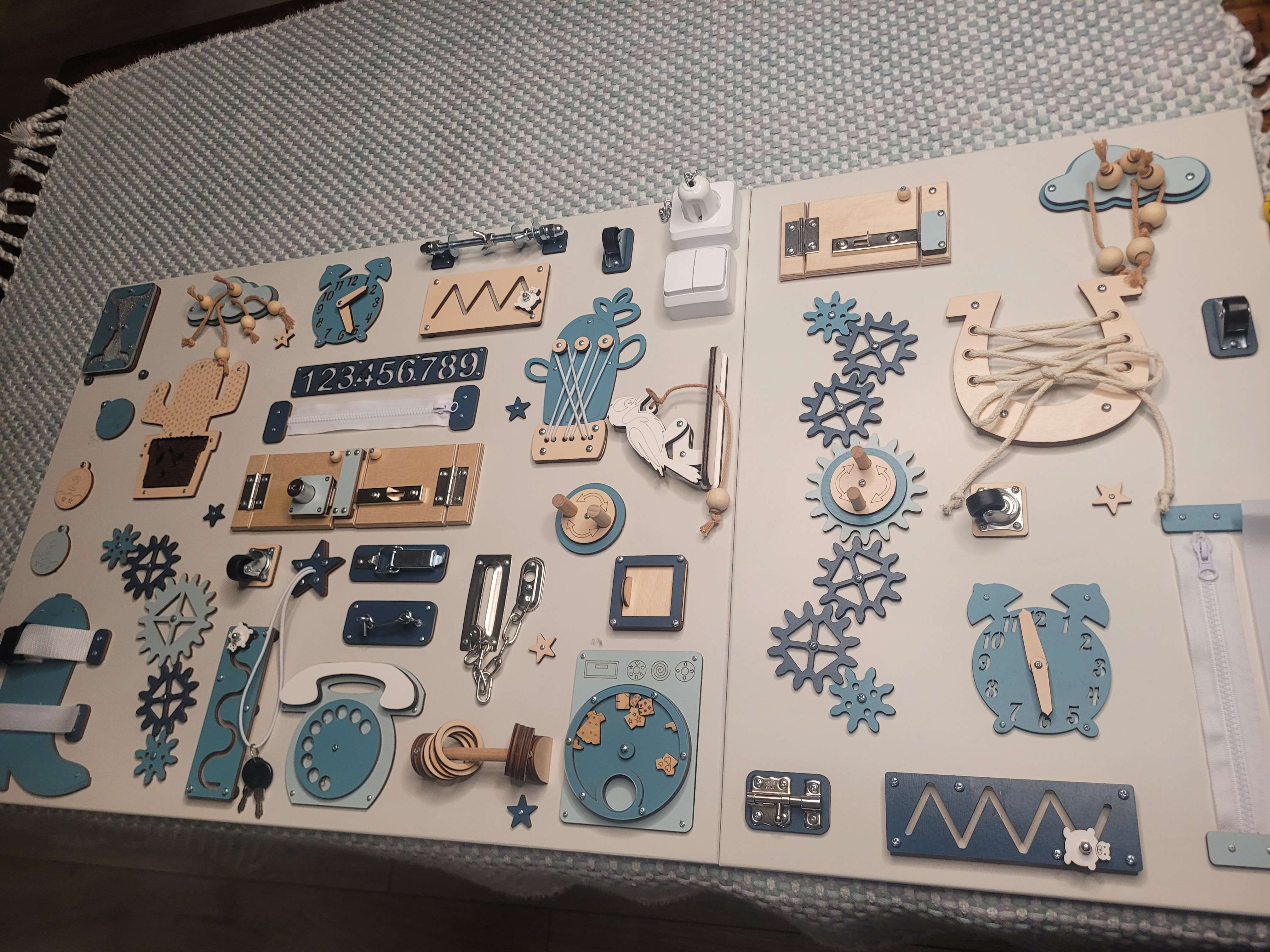 Fidget board before installation into the custom frame