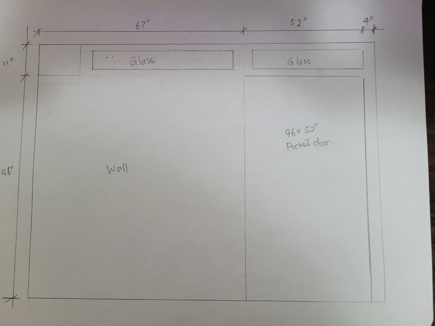 Alternative concept: a pocket door with high-level glass panels.