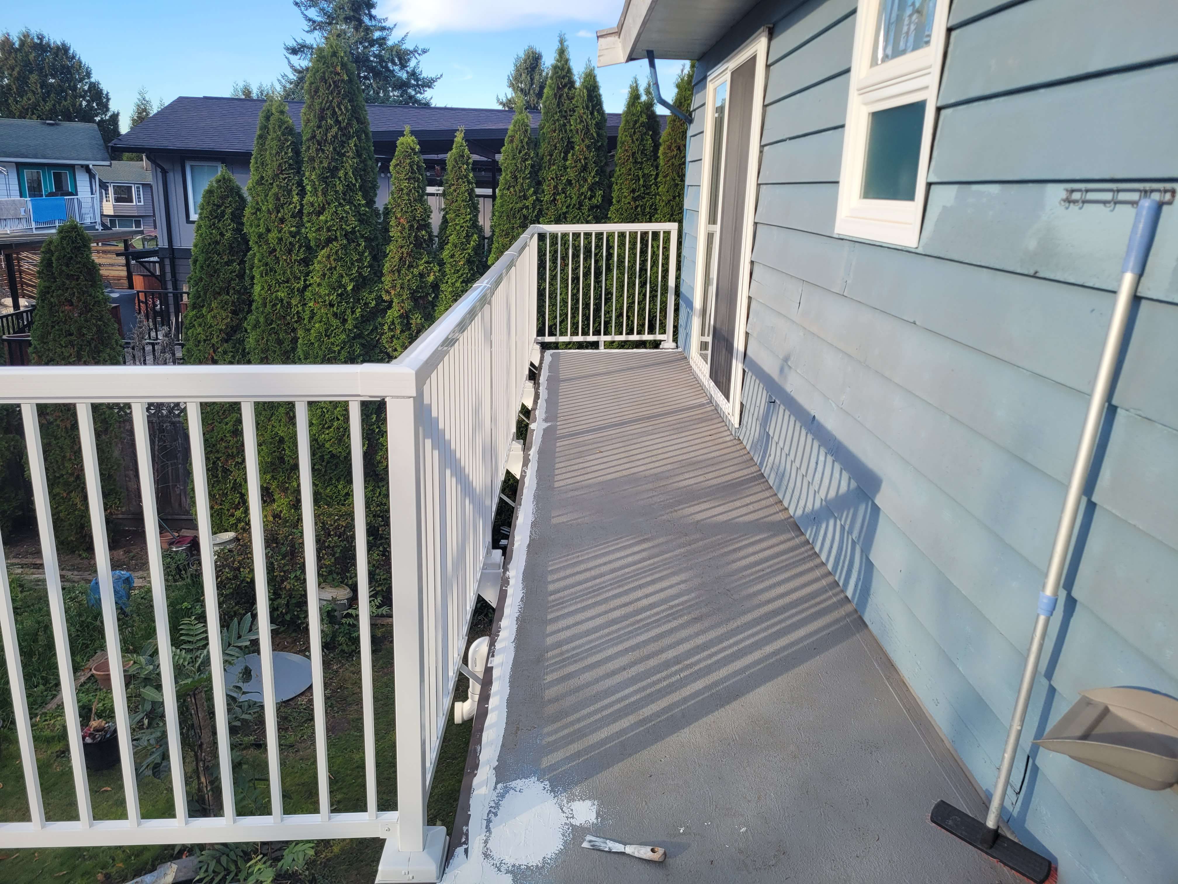 New white aluminum railing after installation